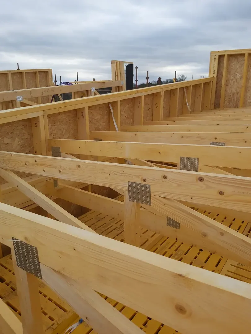 Detailed timber roof structure and joist installation