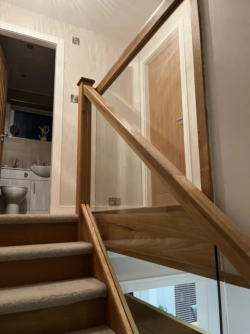 Finished oak staircase and landing viewed from above