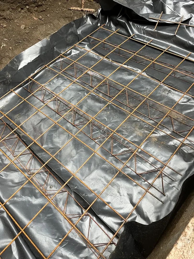 Steel reinforcement laid for a new concrete foundation
